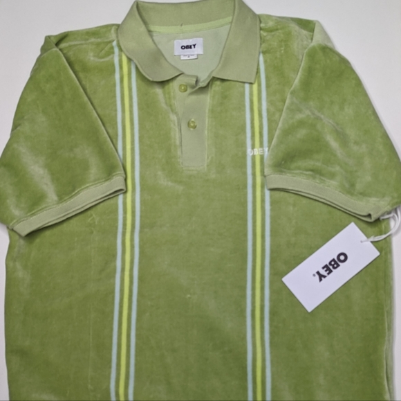 OBEY Stefano Short Sleeve Velour Polo NWT Sz M - Picture 3 of 13